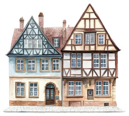 Naklejka premium PNG Vintage German townhouses architecture illustration buildings.