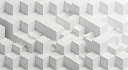 Abstract White Cube Pattern With Varying Heights Creating Shadows And A Sense Of Depth