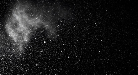 Obraz premium Abstract White Particles Floating Against Black Background Creating Dynamic Visual Display