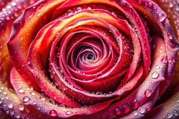 Close-up of a Vibrant Dew-Kissed Rose A Stunning Floral Macro Photograph
