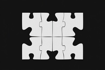 A blank white jigsaw puzzle spread on a clean surface, minimalistic top-down view, ideal for customization and mockups.


