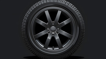 Obraz premium Detailed Close-up of Black Automobile Tire Wheel on a Car