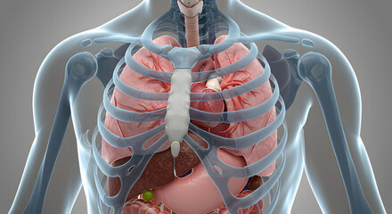 Anatomical Illustration Of Human Torso Depicting Internal Organs Transparent Layering On Soft Gray Background