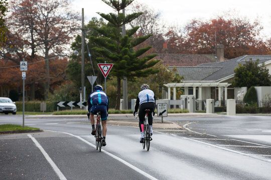 cyclists approaching a roundabout in the city