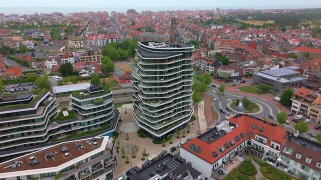 Orbit Around Modern Penthouse Tower with Knokke and Sea View | FlyLens 4K