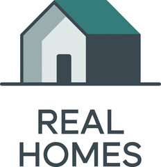 Modern real estate logo vector with house icon and “Real Homes” text. Perfect for property listings, realtor branding, housing development, or construction businesses. Clean and professional design fo