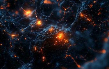 Abstract artistic representation of neural networks and interconnected synapses conveying information and processing