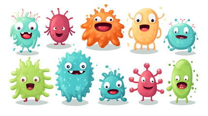 Education illustration of colorful cartoon bacteria for biology classes and science projects