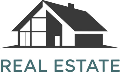 Professional real estate vector logo featuring a modern house illustration and “Real Estate” text. Ideal for realtors, architecture firms, property management companies, and housing projects. Sleek an