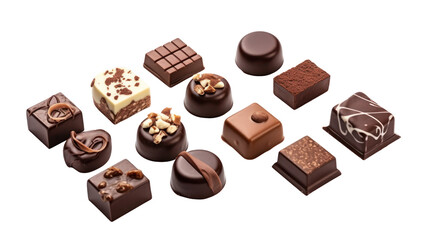 Set of Chocolate Praline Fondant Bonbon and Truffle Pieces Isolated on Transparent Background

