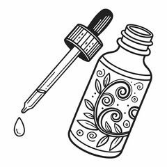 Vector hand drawn doodle sketch oil essence bottle with dropper isolated on white background