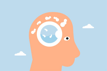 Brain wash, human head with washing machine in action to clean his brain.