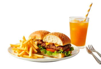 Juicy Cheeseburgers, Crispy Fries, and Refreshing Orange Juice The Perfect Fast Food Meal