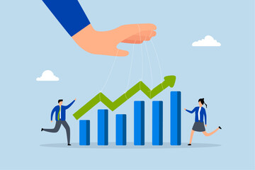 Control business success, businessman hand control success rising up graph.