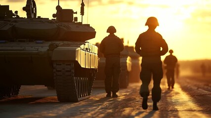 Engineers and technicians conducting final inspections on a row of tanks, ensuring operational readiness before deployment.