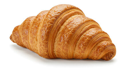 Close-up Of A Golden Croissant Isolated On A White Background Displaying Texture And Detail