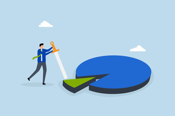 businessman company owner split pie chart for his sharing part.