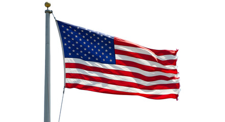 Fototapeta premium American Flag Waving on a Flagpole on Transparent Background