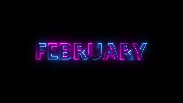 Abstract glowing February month text neon light effect animation. month of may Effect Symbol with black background..