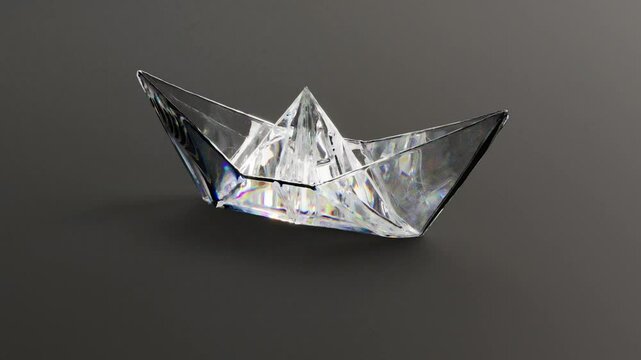 crystal boat 3d model rotate on black bg