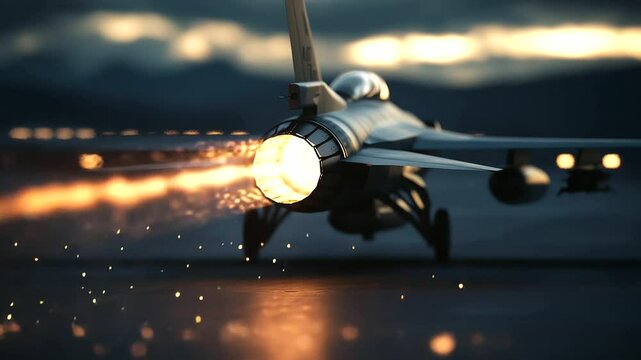 A fighter aircraft&rsquo;s jet nozzle glowing red-hot as the afterburner ignites, sending shock diamonds through the exhaust stream.