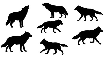 Obraz premium Wolf Silhouettes: A Pack's Dynamic Energy