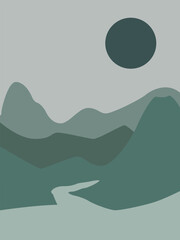 Morandi color simple mountain landscape art vector background