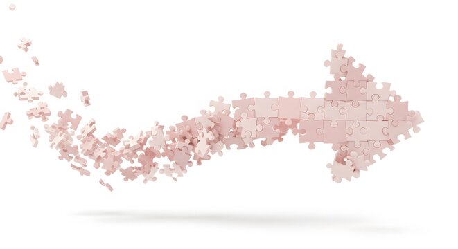 Puzzle arrow direction concept strategy solution teamwork success jigsaw pieces symbol forward path