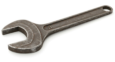 Close Up Of Rusty Metal Wrench Isolated On White Background Displaying Texture And Details