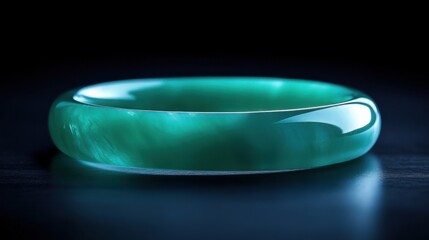 A solitary jade bangle displayed on a minimal matte black surface