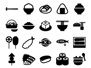 和食メニューアイコンのセット_黒ベタ