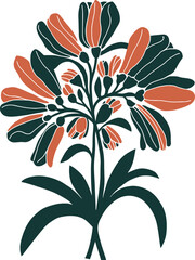 Stylized floral vector illustration with orange and green petals, featuring a symmetrical and decorative design.