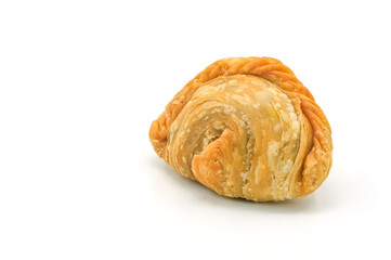 curry puff pastry isolated on white background. Snacks in Thailand. Bean Paste Pastries