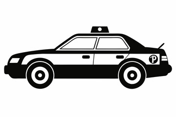 police car silhouette line art vector illustration with a white background