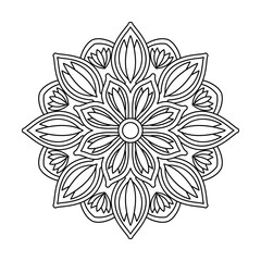 Vintage Swirl Art Mandala in Black and White Coloring Book Page