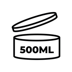 container with lid icon, 500ml capacity, black and white illustration, storage symbol, vector design
