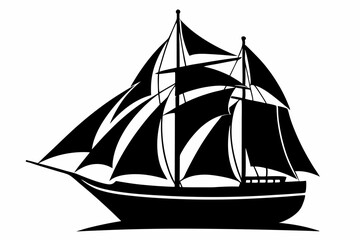 sailboat silhouette line art vector illustration with a white background