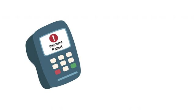 Animated debit transaction failed icon for shopping. Displays error, cross mark, and declined message. Ideal for finance, e-commerce icon
