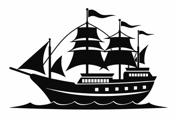 ship silhouette line art vector illustration with a white background