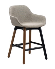 Modern bar stool with fabric seat and wooden legs, comfortable and stylish seating for kitchen or bar area