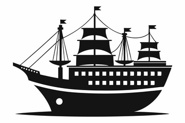 ship silhouette line art vector illustration with a white background
