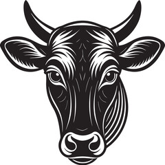 Bold silhouette of a cow head with clean lines, Cow Head Silhouette Vector , Farm Animal Clipart Design