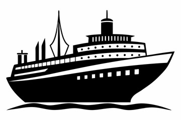 ship silhouette line art vector illustration with a white background