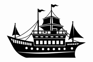 ship silhouette line art vector illustration with a white background