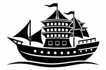 ship silhouette line art vector illustration with a white background
