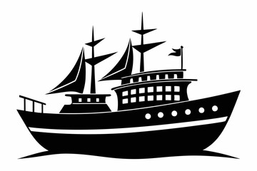 ship silhouette line art vector illustration with a white background