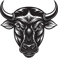 Bold silhouette of a cow head with clean lines, Cow Head Silhouette Vector , Farm Animal Clipart Design