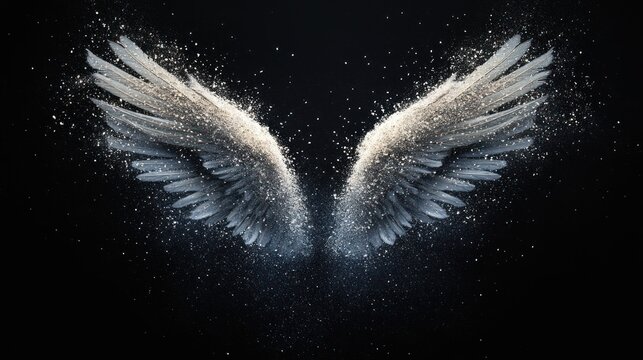 Elegant, ethereal pair of wings with shimmering particles.