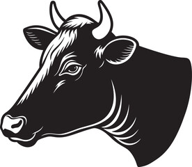 Bold silhouette of a cow head with clean lines, Cow Head Silhouette Vector , Farm Animal Clipart Design