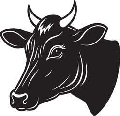 Bold silhouette of a cow head with clean lines, Cow Head Silhouette Vector , Farm Animal Clipart Design